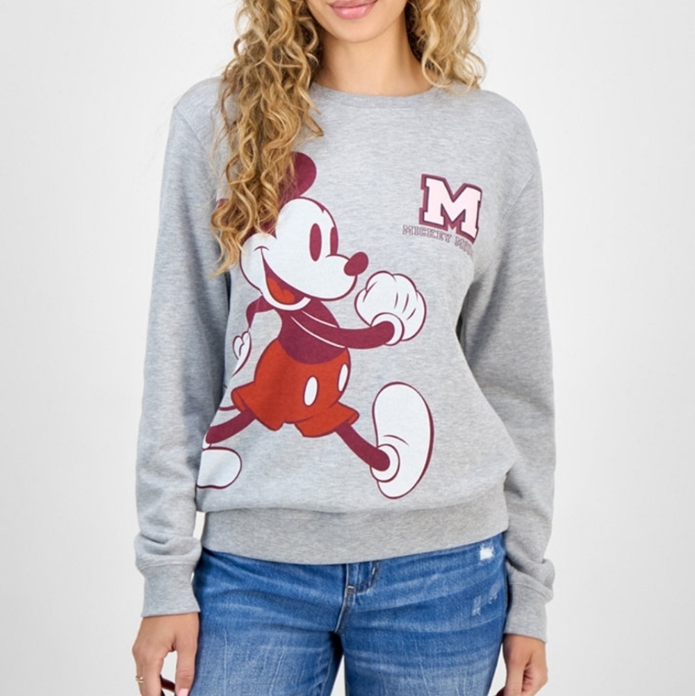 Disney Women's Mickey Mouse sweatshirt Crew Neck Size XS Light Gray EUC